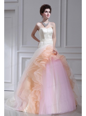 Multi-color Ball Gown Strapless Ruffles Court Train Prom Dress