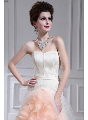 Multi-color Ball Gown Strapless Ruffles Court Train Prom Dress