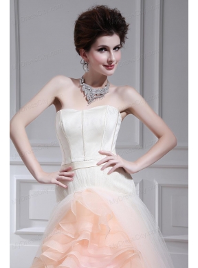 Multi-color Ball Gown Strapless Ruffles Court Train Prom Dress