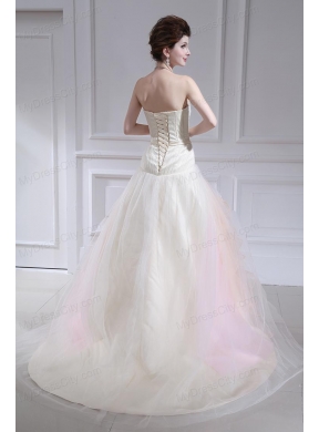 Multi-color Ball Gown Strapless Ruffles Court Train Prom Dress