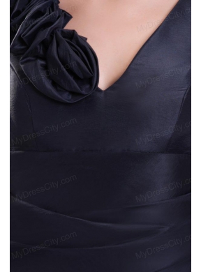 Navy Blue Column V-neck Prom Dress with Flowers