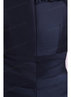 Navy Blue Column V-neck Prom Dress with Flowers