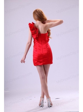 One Shoulder Red Prom Dress with Flowers Mini-length