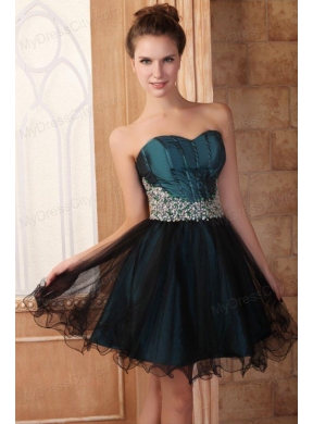 Peacock Green and Black Short Prom Dress with Beading Mini-length