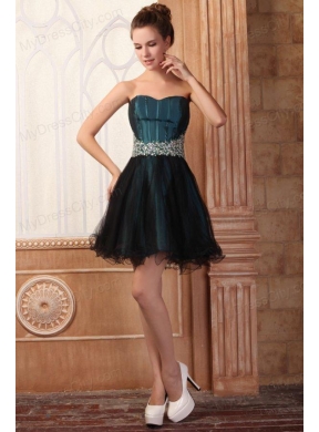 Peacock Green and Black Short Prom Dress with Beading Mini-length