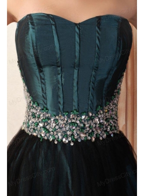 Peacock Green and Black Short Prom Dress with Beading Mini-length