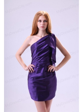 Purple Column One Shoulder Prom Dress with Mini-length