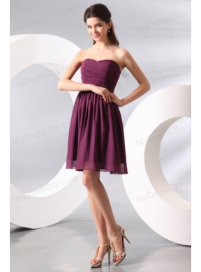 Purple Ruching Short Prom Dress with Knee-length