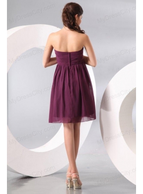 Purple Ruching Short Prom Dress with Knee-length