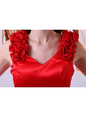 Red Column V-neck Flowers Short Prom Dress with Mini-length