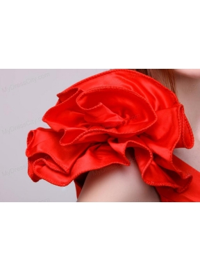 Red Column V-neck Hand Made Flowers Mini-length Prom Dress