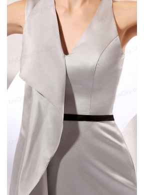 Sexy Column V-neck Mini-length Grey Prom Dress