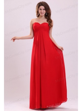 Simple Empire Sweetheart Floor-length Chiffon Ruching Red Prom Dress