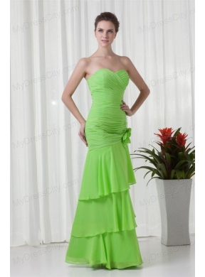 Spring Green Column Sweetheart Floor-length Chiffon Ruching Prom Dress