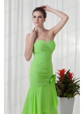 Spring Green Column Sweetheart Floor-length Chiffon Ruching Prom Dress