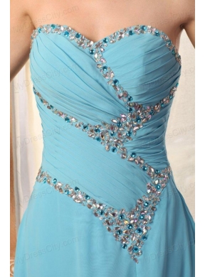 Sweetheart Light Blue Beading and High Silt Prom Dress with Chiffon