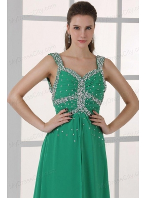 Turquoise Empire Straps Prom Dress with Beading Floor-length