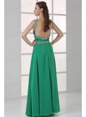 Turquoise Empire Straps Prom Dress with Beading Floor-length