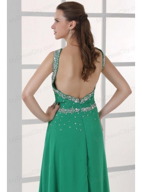 Turquoise Empire Straps Prom Dress with Beading Floor-length