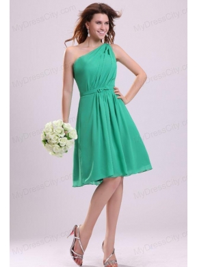 Turquoise Prom Dress with Bowknot and Ruching A-line One Shoulder