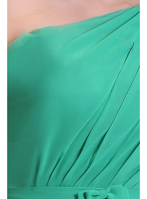 Turquoise Prom Dress with Bowknot and Ruching A-line One Shoulder