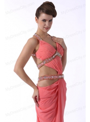 Watermelon Red Halter Top Sexy Prom Dress with Beading