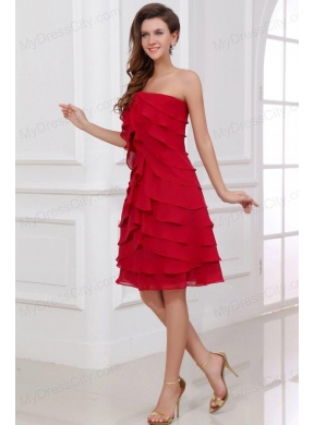 Wine Red Empire Strapless Prom Dress with Ruffled Layers