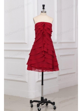 Wine Red Empire Strapless Prom Dress with Ruffled Layers