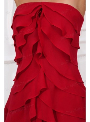 Wine Red Empire Strapless Prom Dress with Ruffled Layers