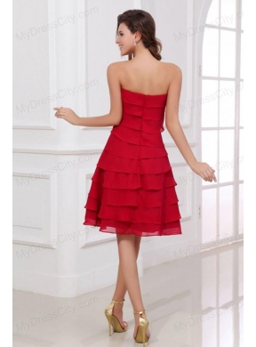 Wine Red Empire Strapless Prom Dress with Ruffled Layers