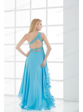 Empire One shoulder High-low Beading Baby Blue Prom Dress