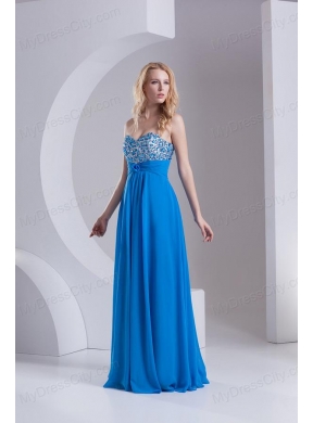 Empire Sweetheart Chiffon Beading Deep Sky Blue Prom Dress