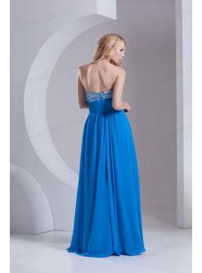 Empire Sweetheart Chiffon Beading Deep Sky Blue Prom Dress