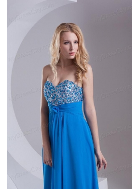 Empire Sweetheart Chiffon Beading Deep Sky Blue Prom Dress