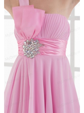 One Shoulder A-line Beading and Ruching Chiffon Prom Dress