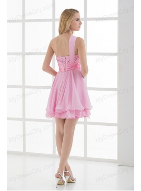 One Shoulder A-line Beading and Ruching Chiffon Prom Dress