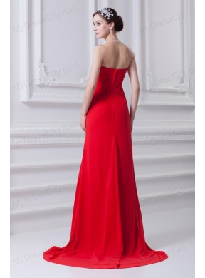 Red Sweetheart High Slit and Beading Prom Dress with Brush Train