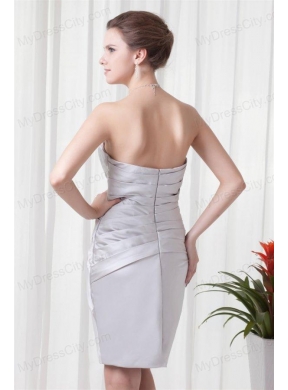 Silver Column Sweetheart Short Prom Dress with Beading and Ruching