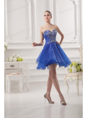 Sweetheart A-line Royal Blue Organza Prom Dress with Beading