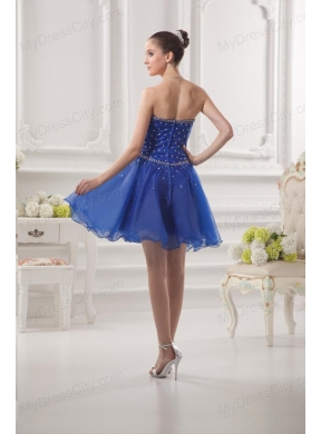 Sweetheart A-line Royal Blue Organza Prom Dress with Beading