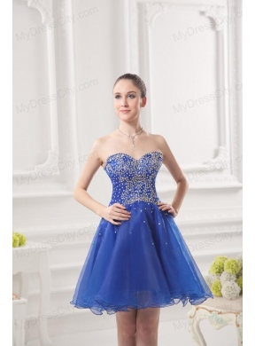 Sweetheart A-line Royal Blue Organza Prom Dress with Beading