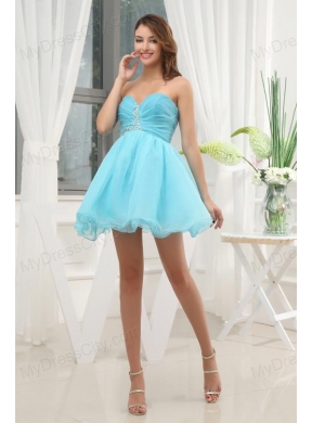 Aqua Blue Sweetheart Beading and Ruching Prom Dress