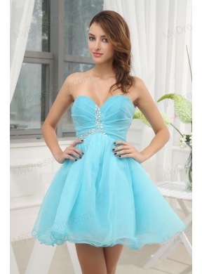 Aqua Blue Sweetheart Beading and Ruching Prom Dress