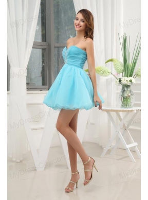 Aqua Blue Sweetheart Beading and Ruching Prom Dress