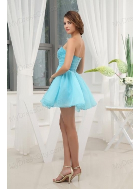 Aqua Blue Sweetheart Beading and Ruching Prom Dress