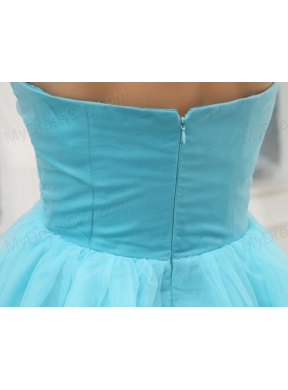 Aqua Blue Sweetheart Beading and Ruching Prom Dress