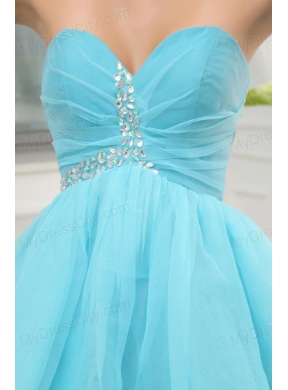 Aqua Blue Sweetheart Beading and Ruching Prom Dress