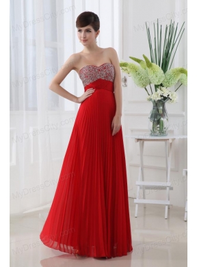 Backless Empire Sweetheart Beading Pleats Prom Dress in Red