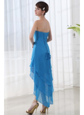 Empire Teal Blue Strapless Ruffled Layers High-low Chiffon Prom Dress