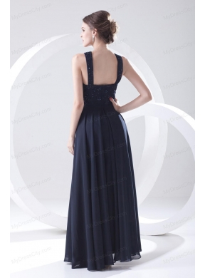 2014 Navy Blue Prom Dress with Lace Bateau Black Empire Chiffon